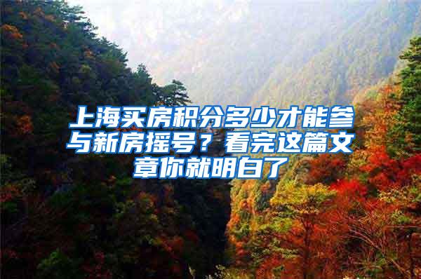 上海买房积分多少才能参与新房摇号？看完这篇文章你就明白了