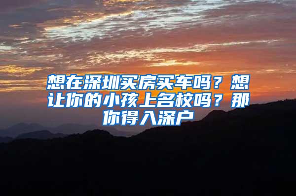想在深圳买房买车吗？想让你的小孩上名校吗？那你得入深户