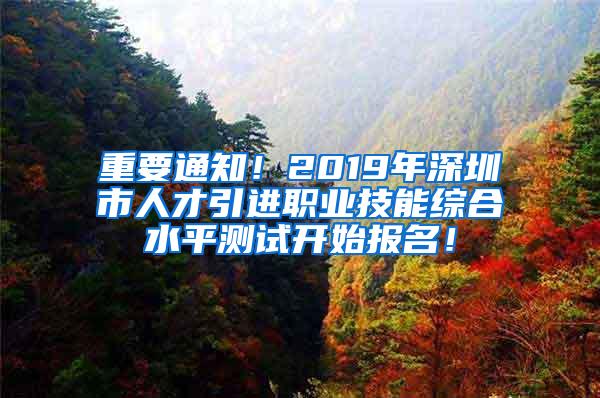 重要通知！2019年深圳市人才引进职业技能综合水平测试开始报名！