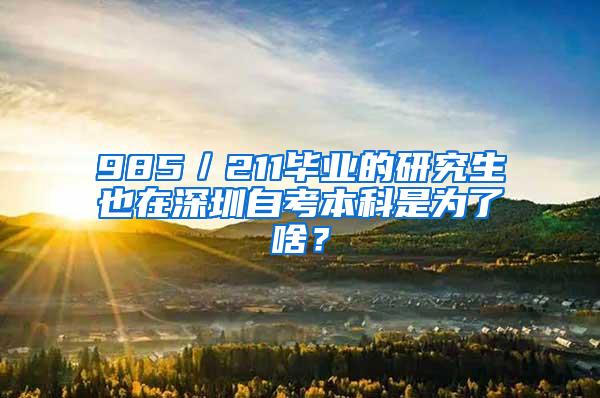 985/211毕业的研究生也在深圳自考本科是为了啥?