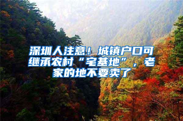 深圳人注意！城镇户口可继承农村“宅基地”，老家的地不要卖了