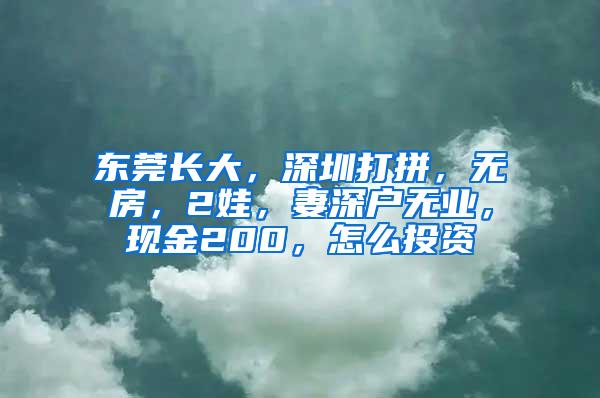 东莞长大，深圳打拼，无房，2娃，妻深户无业，现金200，怎么投资