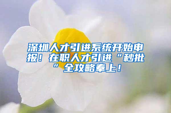 深圳人才引进系统开始申报！在职人才引进“秒批”全攻略奉上！