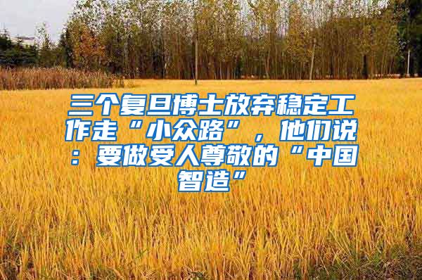 三个复旦博士放弃稳定工作走“小众路”，他们说：要做受人尊敬的“中国智造”