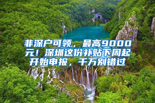 非深户可领，最高9000元！深圳这份补贴下周起开始申报，千万别错过