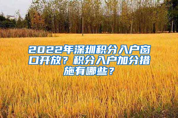 2022年深圳积分入户窗口开放？积分入户加分措施有哪些？