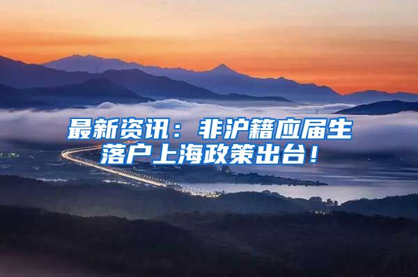 最新资讯：非沪籍应届生落户上海政策出台！