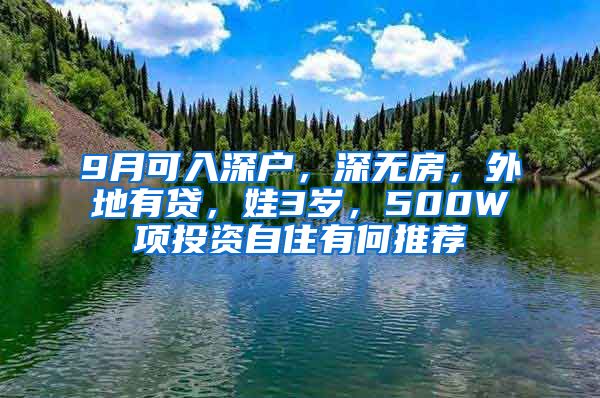 9月可入深户,深无房,外地有贷,娃3岁,500W项投资自住有何推荐