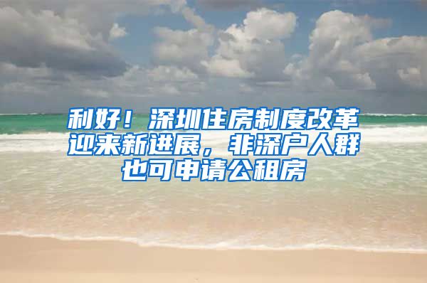 利好！深圳住房制度改革迎来新进展，非深户人群也可申请公租房