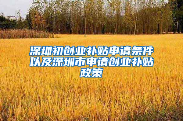 深圳初创业补贴申请条件以及深圳市申请创业补贴政策