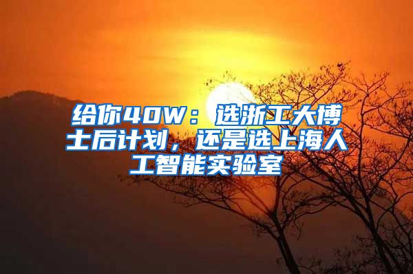 给你40W:选浙工大博士后计划,还是选上海人工智能实验室