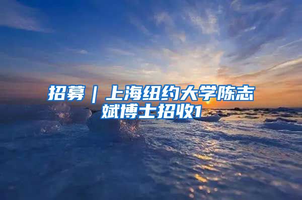 招募｜上海纽约大学陈志斌博士招收1