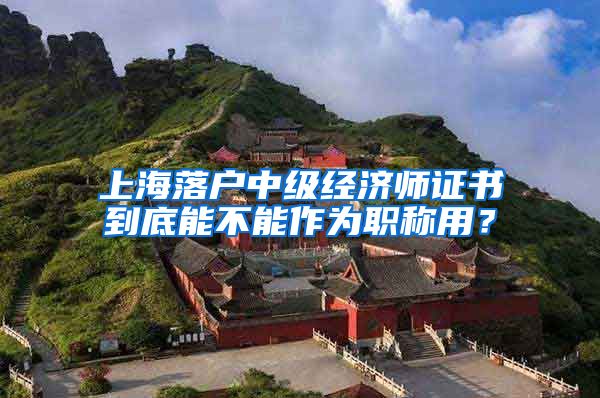 上海落户中级经济师证书到底能不能作为职称用？