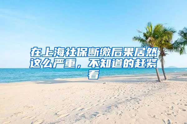 在上海社保断缴后果居然这么严重，不知道的赶紧看