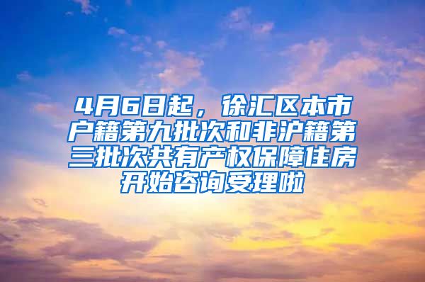 4月6日起，徐汇区本市户籍第九批次和非沪籍第三批次共有产权保障住房开始咨询受理啦