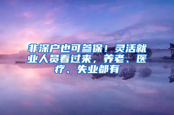 非深户也可参保！灵活就业人员看过来，养老、医疗、失业都有