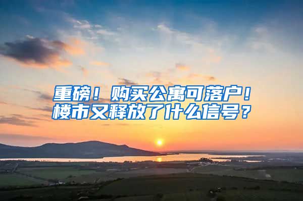 重磅！购买公寓可落户！楼市又释放了什么信号？