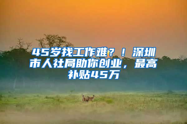 45岁找工作难？！深圳市人社局助你创业，最高补贴45万