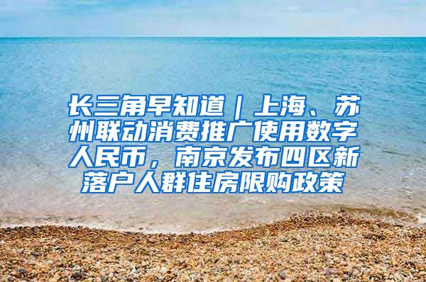 长三角早知道|上海、苏州联动消费推广使用数字人民币,南京发布四区新落户人群住房限购政策