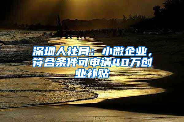 深圳人社局:小微企业,符合条件可申请40万创业补贴