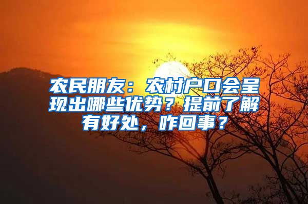 农民朋友：农村户口会呈现出哪些优势？提前了解有好处，咋回事？