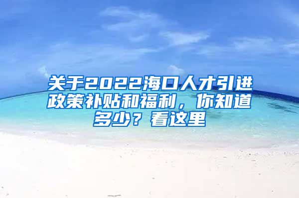 关于2022海口人才引进政策补贴和福利，你知道多少？看这里